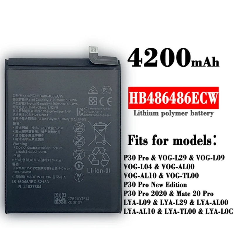 Batterie de remplacement pour Huawei Mate 20 Pro / P30 Pro, HB486486ECW Batterie de remplacement pour Huawei Mate 20 Pro / P30 Pro, HB486486ECW